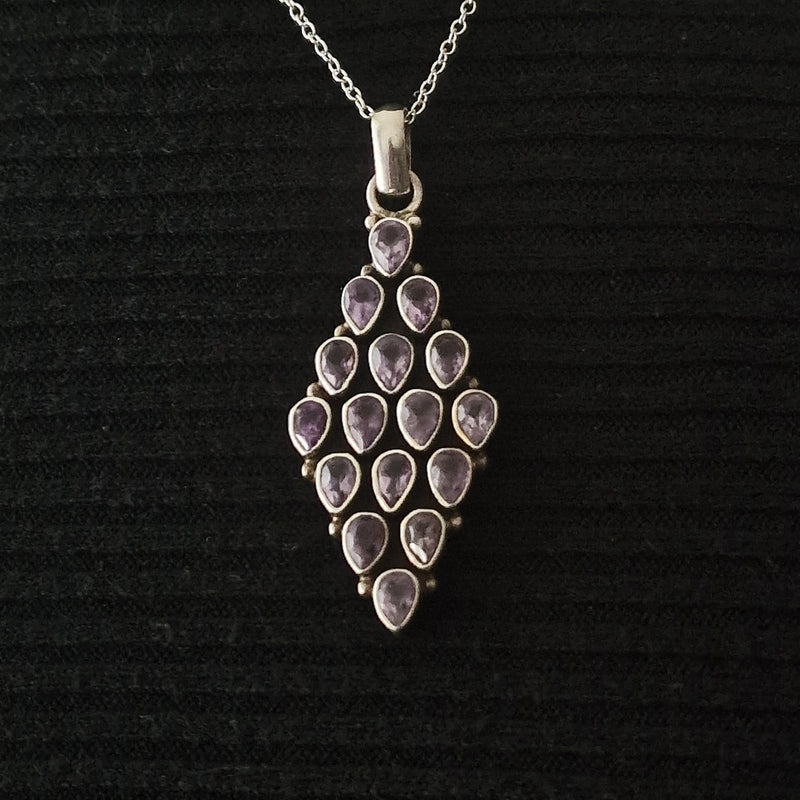 Faceted Amethyst Diamond-Shaped Pendant – 925 Sterling Silver Handmade Jewellery