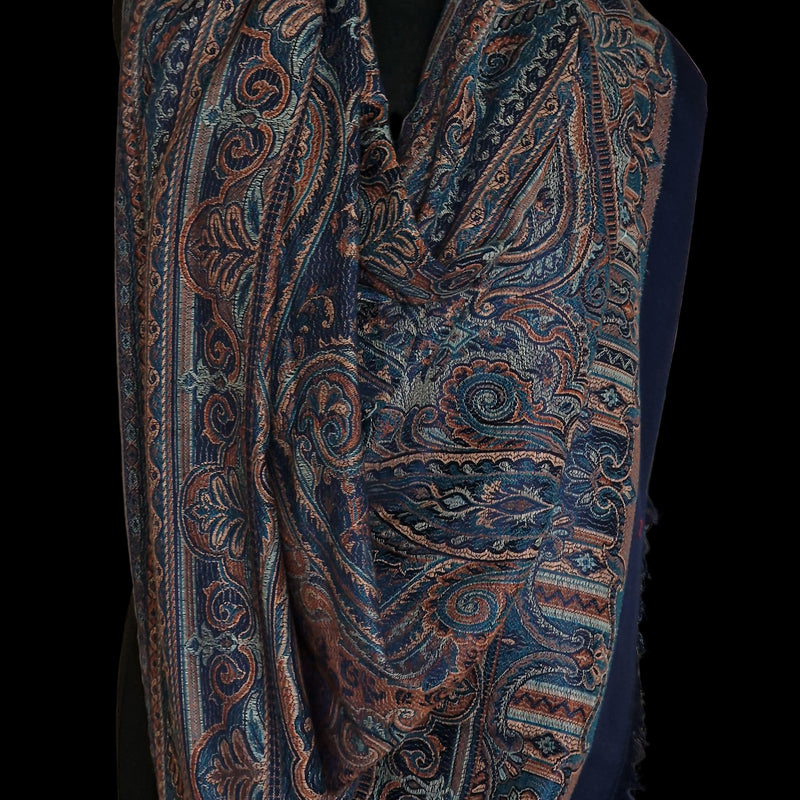 Royal Jamawar Mens Shawl – Navy Blue, Kani Style