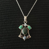 Malachite, Garnet,Green Aventurine, Moonstone Silver Sterling  Pendant