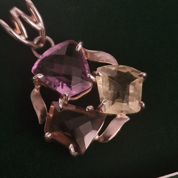 Gorgeous Amethyst, Quarts, Smoky Quarts Gemstone Sterling Silver Pendant Jewellery