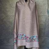 Border Kani Pashmina Wool Scarf Shawl Wrap – Light Beige