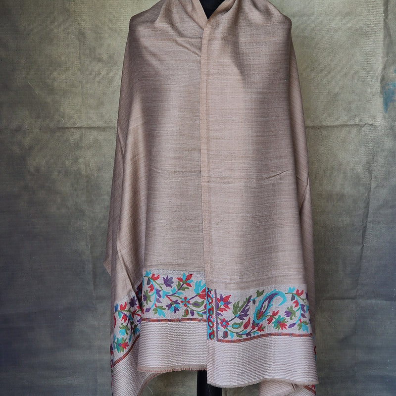 Border Kani Pashmina Wool Scarf Shawl Wrap – Light Beige