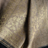 Fine Wool Jamawar Reversible Shawl – Iridium Black & Beige Floral Luxury Wrap