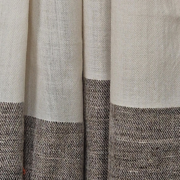 Ivory White Yak Wool Shawl – Handspun Fine Wool, Raw Brown Border, Artisan Crafted - Baga Ethnik Living Default Title Accessories:Scarves & Wraps