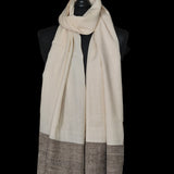 Ivory White Yak Wool Shawl – Handspun Fine Wool, Raw Brown Border, Artisan Crafted - Baga Ethnik Living Default Title Accessories:Scarves & Wraps