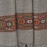 Warm Grey Yak Wool Shawl – Vibrant Kullu Border & Tassel Fringe