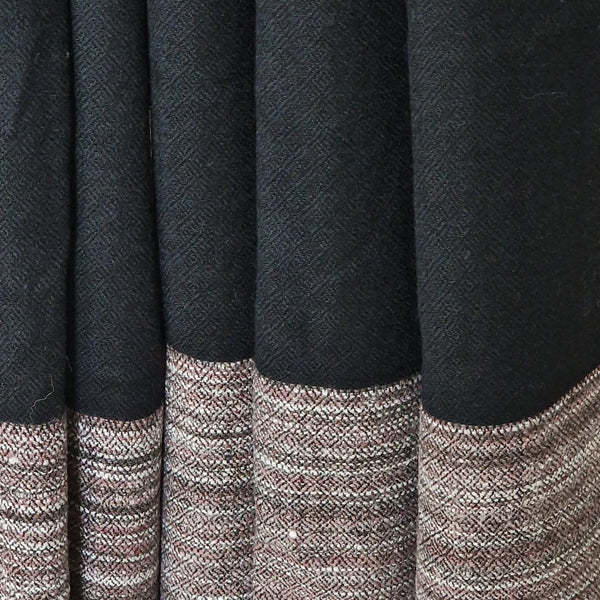 Black Yak Wool Shawl – Fine Weave, Brown Raw Border, Timeless Craft - Baga Ethnik Living Default Title Accessories:Scarves & Wraps