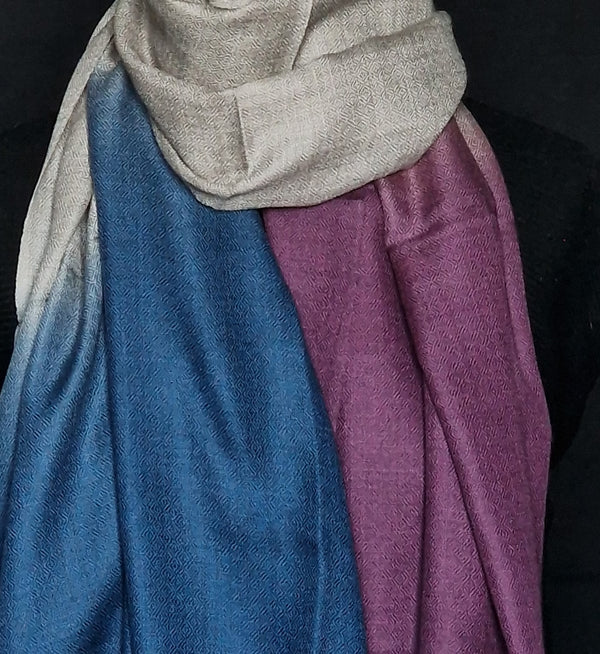 Luxury Kashmir Pure Ombré Pashmina Stole - Indigo and Violet