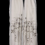 Handmade Bunch Flower Embriodery Design White Pashmina Stole