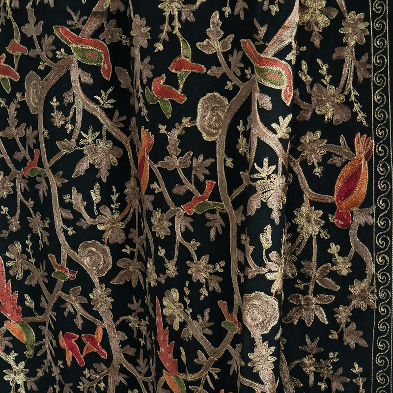 Shikaar-e-Kashmir – Black Pashmina Wool Shawl with Tilla Embroidery