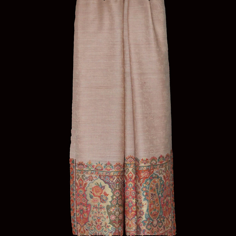 Border Zari Kani Style Weave Pure Wool Palla Shawl – Light Pink