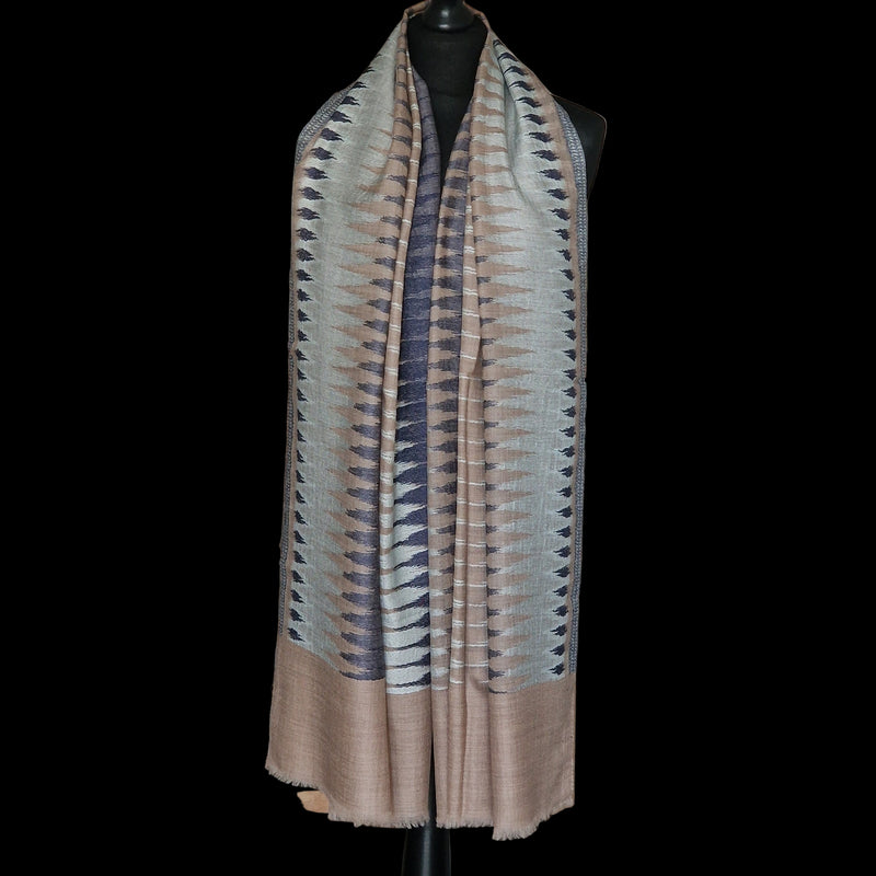 Handwoven Kashmiri Ikat Fine Wool Pashmina Stole – Midnight Blue - Baga Ethnik Living Default Title Accessories:Scarves & Wraps