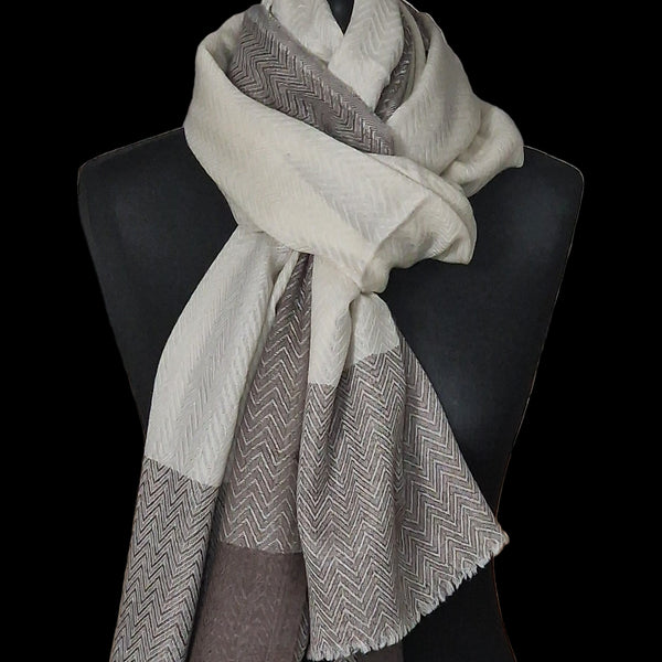 Luxurious Natural Pashminas Soft Kashmir Stole - Ivory White - Baga Ethnik Living Default Title Accessories:Scarves & Wraps