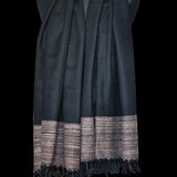 Black Yak Wool Shawl – Fine Weave, Brown Raw Border, Timeless Craft - Baga Ethnik Living Default Title Accessories:Scarves & Wraps