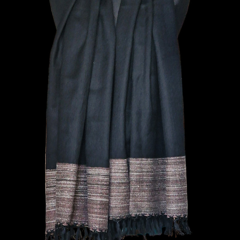 Black Yak Wool Shawl – Fine Weave, Brown Raw Border, Timeless Craft - Baga Ethnik Living Default Title Accessories:Scarves & Wraps
