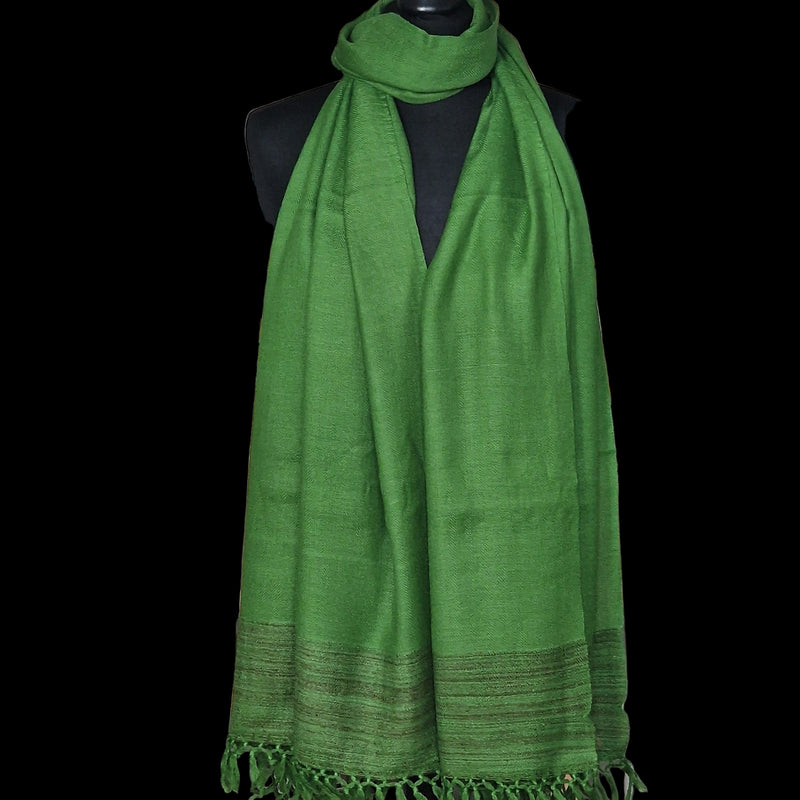 Green Handspun Yak Wool Stole – Fine Weave, Raw Edge, Pure Craft - Baga Ethnik Living Default Title Accessories:Scarves & Wraps