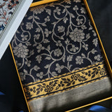 Beautiful Ethnic Weave Wool Shawl – Woolmark Certified, Navy Blue