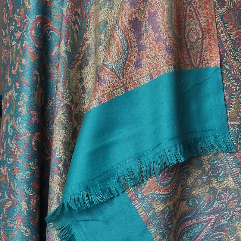 Royal Jamawar Men’s Shawl – Turquoise Blue, Kani Style