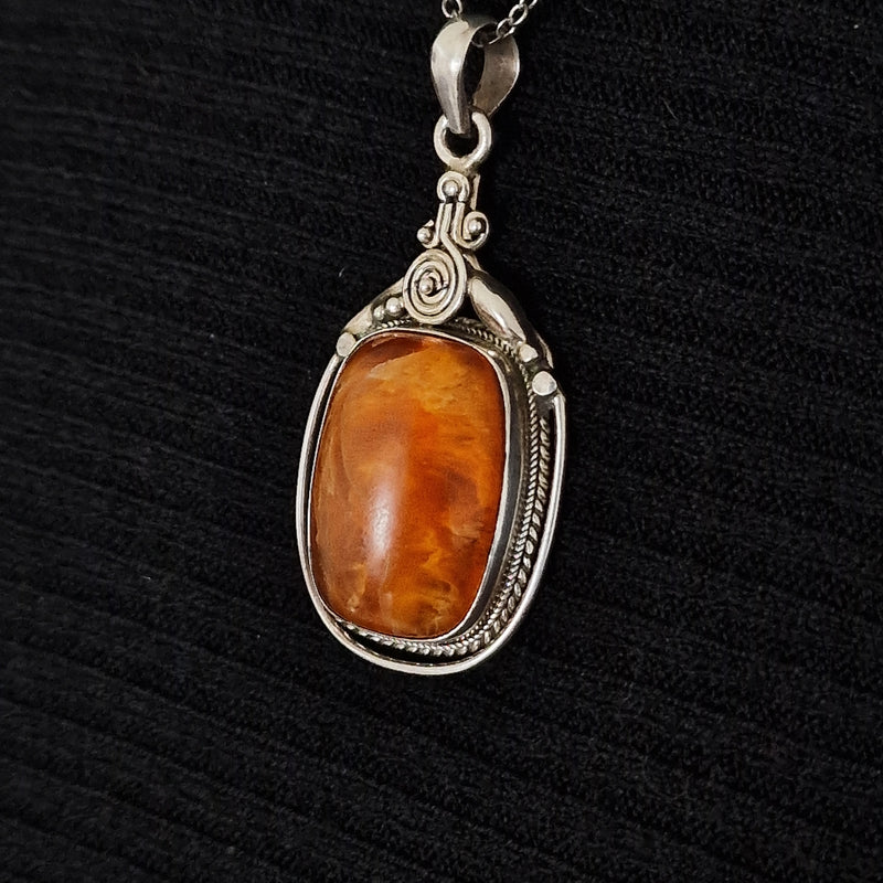 Cloudy Honey Baltic Amber Vintage Silver Sterling 925 Pendant