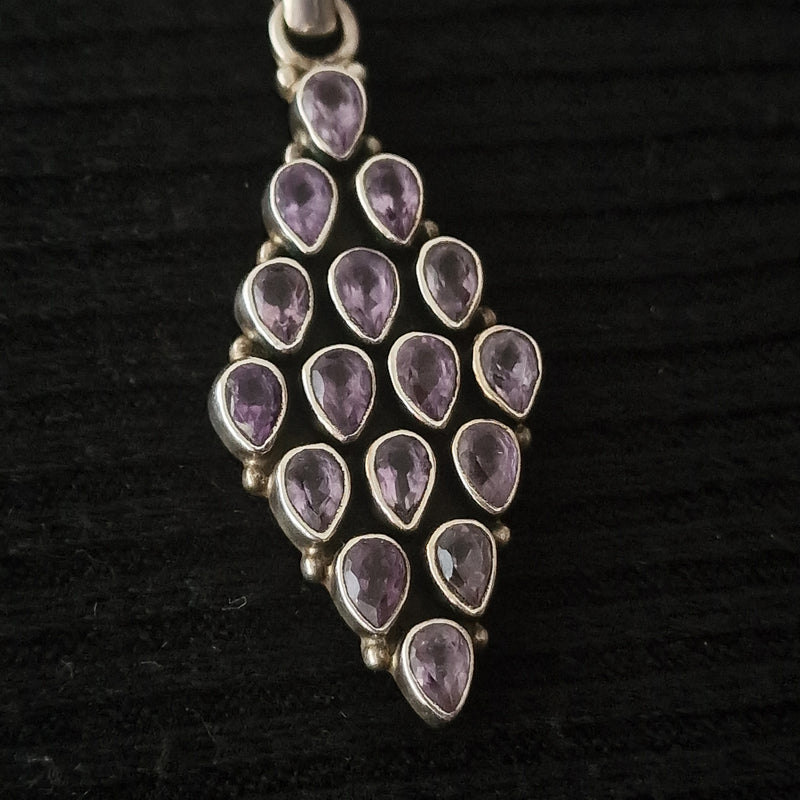 Faceted Amethyst Diamond-Shaped Pendant – 925 Sterling Silver Handmade Jewellery