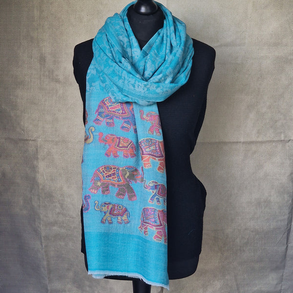 Jacquard-Loom Weaved Luxury Soft Himalayan Kashmir Pashmina - Sapphire Blue