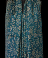 Elegant Kani Weave Pure Wool Shawl – Timeless Craft in Teal Green