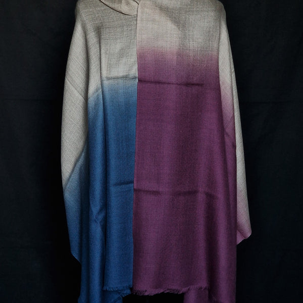 Luxury Kashmir Pure Ombré Pashmina Stole - Indigo and Violet