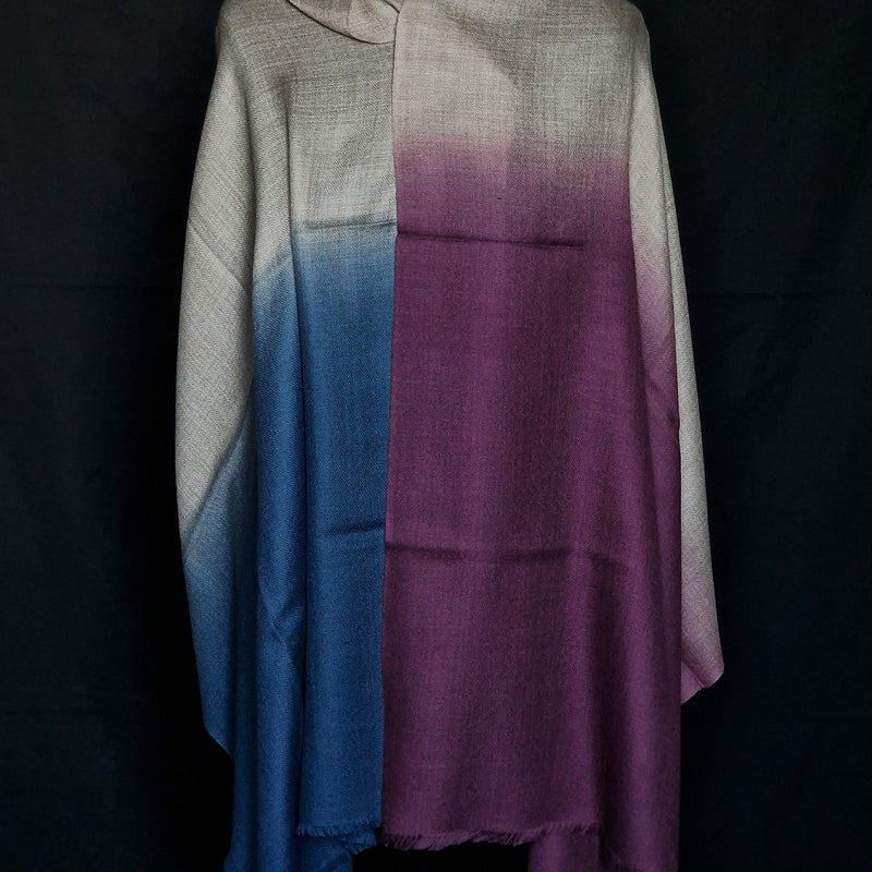 Luxury Kashmir Pure Ombré Pashmina Stole - Indigo and Violet