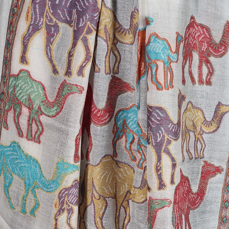 Lightweight Fine Wool Pashmina Stole – Silky White Camel - Baga Ethnik Living Default Title Shawl