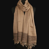 Sepia Brown Yak Wool Stole – Woven by Hand, Edged in Raw Wool