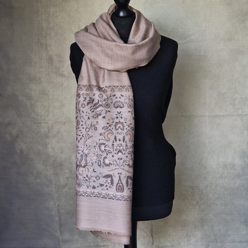 Kani Weave Authentic Pashmina Stole Scarf – Soft Almond Brown
