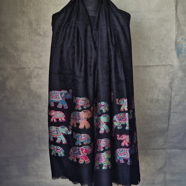 Luxury Kashmir Kani Pashmina Stole – Soft, Handcrafted Elegance - Ebony tusk