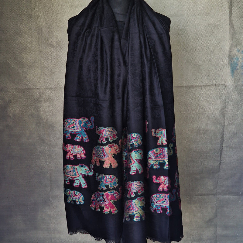 Luxury Kashmir Kani Pashmina Stole – Soft, Handcrafted Elegance - Ebony tusk