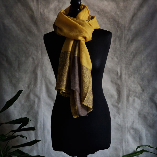 Bright Paisley Weave Pashmina Kashmiri Scarf - Clematis Yellow