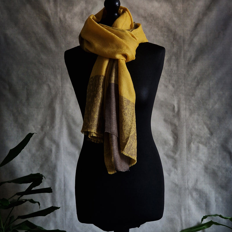 Bright Paisley Weave Pashmina Kashmiri Scarf - Clematis Yellow