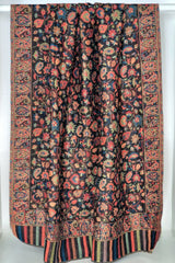 Reversible Kani-Style Pashmina Wool Shawl – Black & Beige