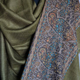 Authentic Soft Kashmir Border Kani Weave Pashminas - Pinewood Green