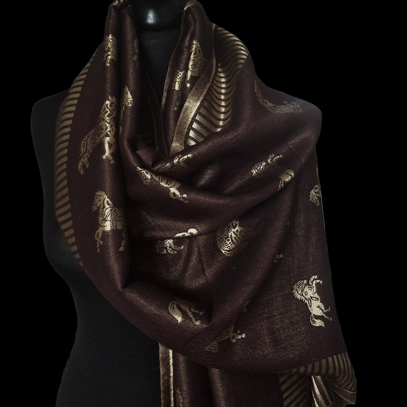 Twilight Reversible Shawl – Coffee & Gold Moonlight Design