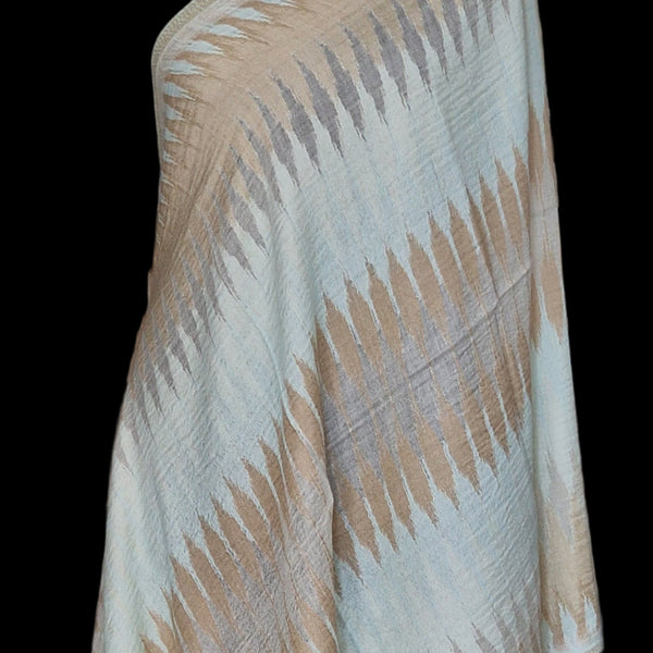 Ikat Fine Wool Pashmina Soft Brown and Teal Scarf – Dusty Lucite - Baga Ethnik Living Default Title Accessories:Scarves & Wraps