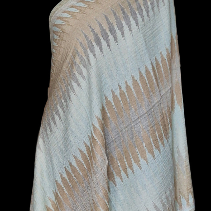 Ikat Fine Wool Pashmina Soft Brown and Teal Scarf – Dusty Lucite - Baga Ethnik Living Default Title Accessories:Scarves & Wraps