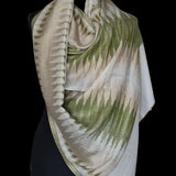 Handwoven Fine Wool Green Ikat Pashmina Kashiri Stole Scarf - Soft Fern - Baga Ethnik Living Default Title Accessories:Scarves & Wraps