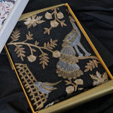 Shikaar -e- Tilla Black with Silver Floral Border Design Pashmina