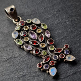 Multi-Gemstone Healing Himalayan Vintage Silver 925 Pendant