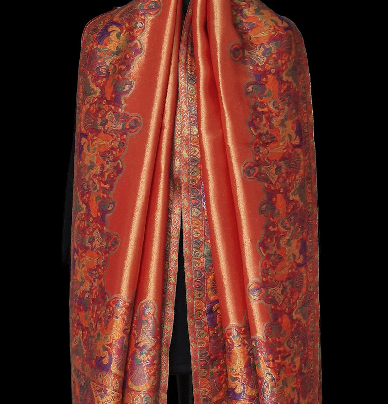 Moonlight Pashmina – Orange-Red Two-Tone Darbar Kani Shawl