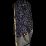 Beautiful Ethnic Weave Wool Shawl – Woolmark Certified, Navy Blue