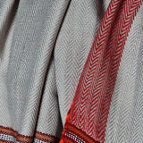 Ivory White Yak Wool Stole – Colourful Kullu Trim & Tassel Ends