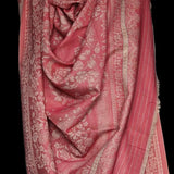 Pure Wool Reversible Pink Floral Motif Shawl – Soft Warm Wool Wrap Scarf for Women