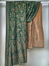 Classic Cream and Green Zari Floral Reversible Shawl – Luxury Pashmina Wool Wrap