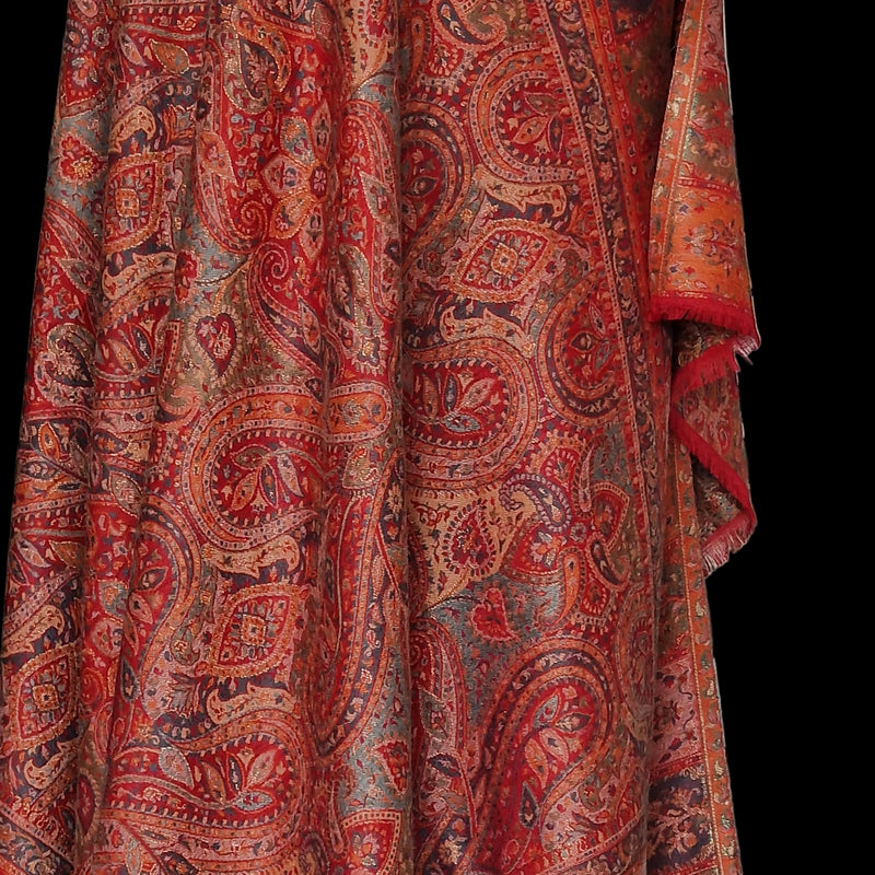 Bloom Jaal Paisley Pashmina Kani-Style Weaved Shawl – Scarlet Red