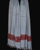 Cloud Grey Tibetan Angora Stole – Kullu Border Tassel Wrap
